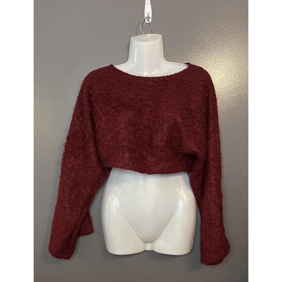 Love J Sweaters - love J Burgundy Fuzzy Cropped Sweater